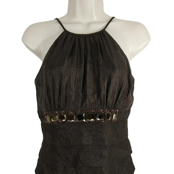 Adrianna Papell Occasion Formal Gown Dress Layered Size 4 Brown Sleeveless Jewel - Picture 2 of 9
